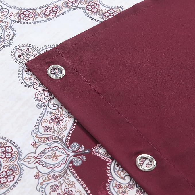 BESTRIPES Extra Long Burgundy Shower Curtain 90 Inches, Water Repellent Fabric with Medallion Pattern, 12 Metal Grommets & Weighted Hem - ModernBath