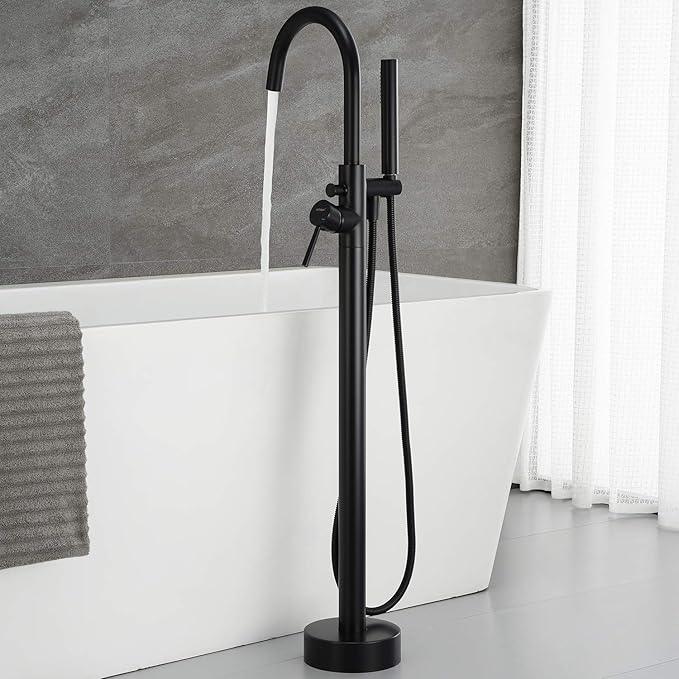 Freestanding Bathtub Faucet Tub Filler Faucets Black Single Handle Floor Mounted with Handheld Shower - ModernBath