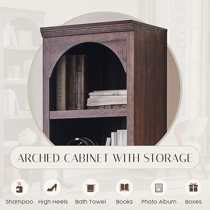 76" Tall Arched Bathroom Storage Cabinet, 5 Tiers Narrow Farmhouse Arched Cabinet w/Adjustable Shelves, Modern Wooden Storage Cabinet for Bathroom, Living Room, Entryway, Study Room (Brown) - ModernBath