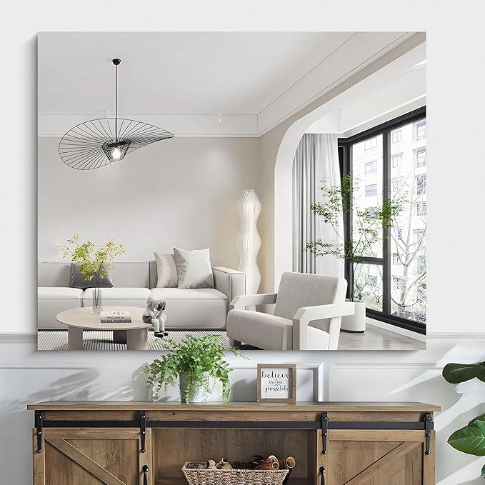 KOCUUY Large Frameless Mirror, 40x48 Inch Square Bathroom Vanity Mirror for Over Sink, Upgraded Shatterproof Unframed Design for Bedroom, Living Room, Entryway - ModernBath