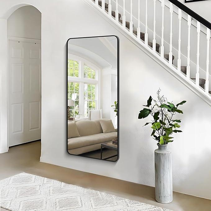BONEWEI 30x60 inch Bathroom Mirror,Black Rectangle Mirror,Wall Mounted Bathroom Frame Vanity Mirror with Round Corner for Bedroom Living Room, Entryway Hangs Horizontal or Vertical - ModernBath