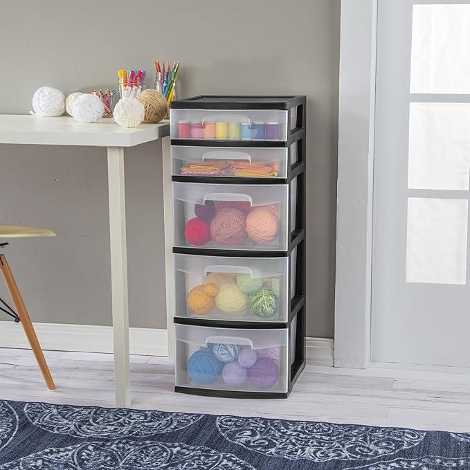 5-Tier Storage Drawer,with Both Shallow and Deep Clear Plastic Storage Organizer Drawer Tower，Suitable for Bedroom,Bathroom and Office Organization Black - ModernBath