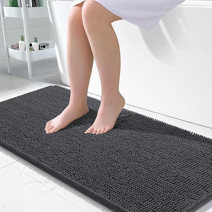 OLANLY Bathroom Rugs 50x30, Extra Soft Absorbent Chenille Bath Rugs, Rubber Backing Quick Dry, Machine Washable Bath Mats for Bathroom Floor, Tub and Shower, Home Decor Accessories, Dark Grey - ModernBath