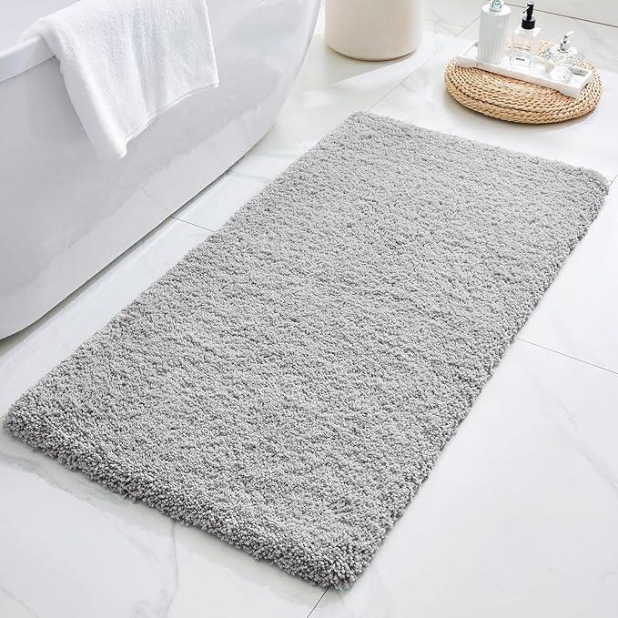 ILANGO Grey Bathroom Rugs 70" × 24" Non Slip & Super Absorbent Extra Thick Soft, Washable Bath Carpet Runner for Floor, Microfiber Plush Shaggy Bath Mats with Rubber for Bedroom Bathtub Shower Room - ModernBath