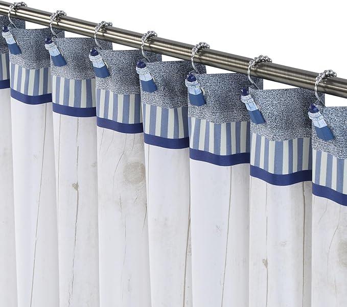 Nautical Lighthouse Shower Curtain Hooks, Rustproof Blue Ocean Bathroom Curtain Hooks, 5 Roller Ring Balls Shower Hooks for Shower Curtain, Stainless Steel Decorative Shower Curtain Hooks, Set of 12 - ModernBath