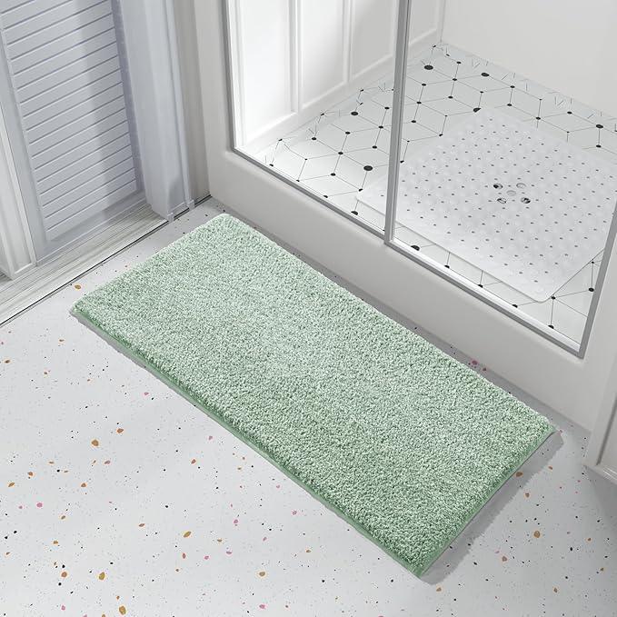 Yimobra Long Bathroom Rug Non Slip Washable, Soft Absorbent Microfiber Bath Mat, Dual-Tone Decor Rug with Rubber Backing for Bathroom Floor Tub and Shower,44x24,Home Essentials,Green and White - ModernBath