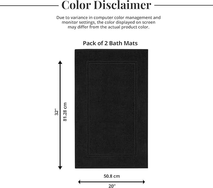 Tens Towels Pack of 2 Bath Mats 100% Cotton, 20 x 32 Inches, Super Absorbent, Hotel Quality Premium Floor Towels, Luxurious, Soft & Quick Dry, Not a Bathroom Rug, Black - ModernBath