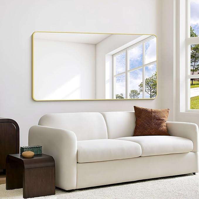 CIVENO 55"x30" Gold Bathroom Mirror, Large Rectangle Mirror, Rectangular Wall Mirror, Rounded Corner Vanity Mirror with Aluminum Metal Frame for Bathroom Bedroom Living Room Horizontal/Vertical - ModernBath