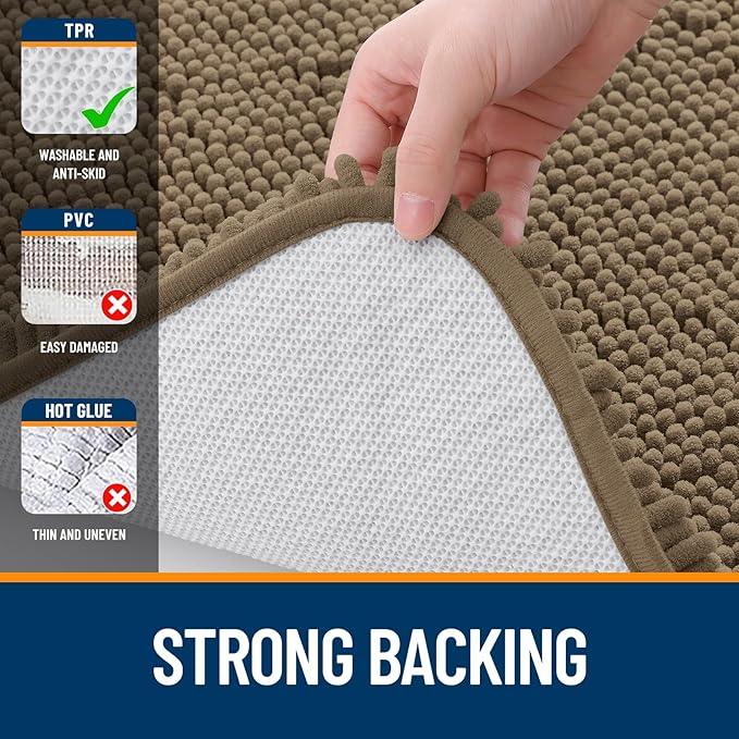 OLANLY Bathroom Rugs 47x20, Extra Soft Absorbent Chenille Bath Rugs, Rubber Backing Quick Dry, Machine Washable Bath Mats for Bathroom Floor, Tub and Shower, Home Decor Accessories, Tan - ModernBath