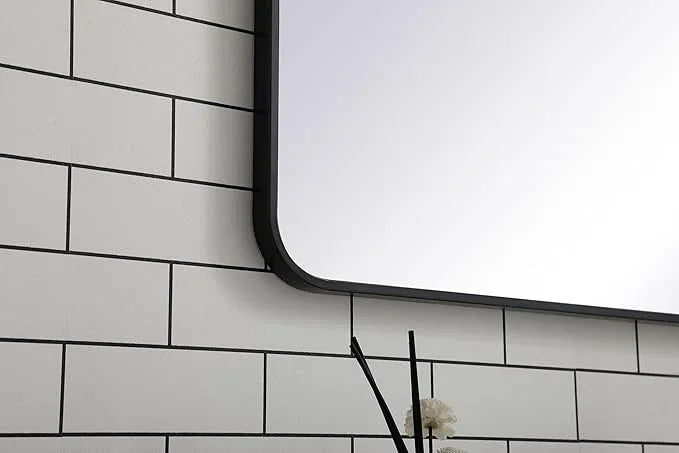 ARS Concepts Aura, Soft Corner Metal Rectangular Mirror 30X60 Inch in, Modern, Black - ModernBath