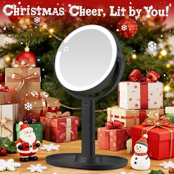 MOMOKUBA Makeup Mirror with Lights, Double Sided 1x/30x Magnifying Mirror with Light, Rechargeable 3 Color Lights and Adjustable Brightness, 360° Rotation Detachable Comes with Tweezer(Black) - ModernBath