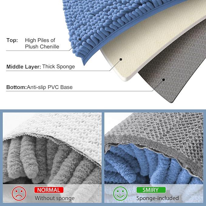 Smiry Luxury Chenille Bathroom Rugs 24x16, Extra Soft and Absorbent Shaggy Bath Mat, Machine Washable, Non-Slip Plush Carpet Runner for Tub, Shower, and Floor, Home Decor Accessories, Cornflower Blue - ModernBath