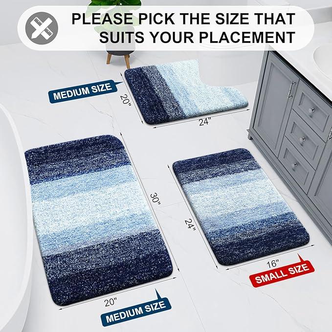 Arotive Microfiber Bathroom Rugs, Shaggy Soft and Absorbent Bath Rug, Non-Slip, Thick Plush Machine Washable Dry Bath Mats for Bathroom, Tub and Shower, 54x24, Blue, Rectangular - ModernBath