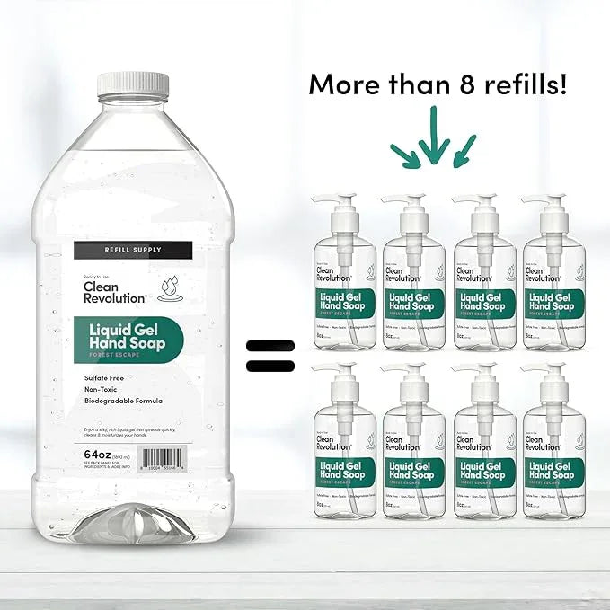 Clean Revolution Liquid Gel Hand Soap, Silky Rich Liquid, Quick Lather, Fast Rinsing, Contains Real Essential Oils (Forest Escape) 64 Fl Oz - ModernBath