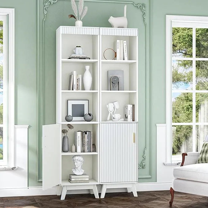 68" Tall Bathroom Storage Cabinet,Narrow Fluted Tower Cabinet with Door and Shelves,Slim Space Saving Storage Unit for Bathroom Kitchen Living Room (White, 11.8" D x 15.75" W x 68" H) - ModernBath
