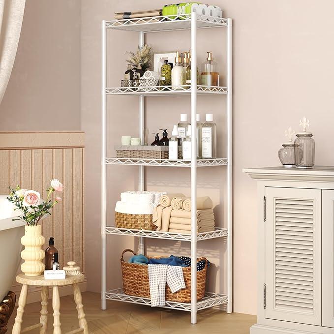 HOMEFORT 5-Tier Wire Shelving 5 Shelves Unit Metal Storage Rack Durable Organizer Perfect for Pantry Closet Kitchen Laundry Organization in White - ModernBath