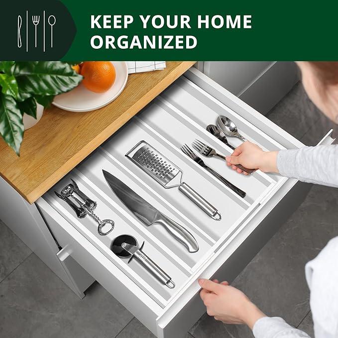 ROYAL CRAFT WOOD Luxury Bamboo Kitchen Drawer Organizer - Silverware Organizer - Utensil Holder and Cutlery Tray with Grooved Drawer Dividers for Flatware and Kitchen Utensils (5 Slot, White) - ModernBath