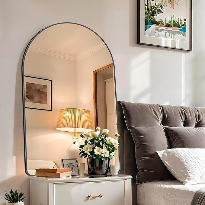 FORBATH Arched Mirror 30x48 Inch, Black Arched Bathroom Mirror Wall Mounted Modern Black Aluminum Frame Decor Large Dresser Mirror for Bedroom Living Room Entryway, Hanging or Leaning Against Wall - ModernBath
