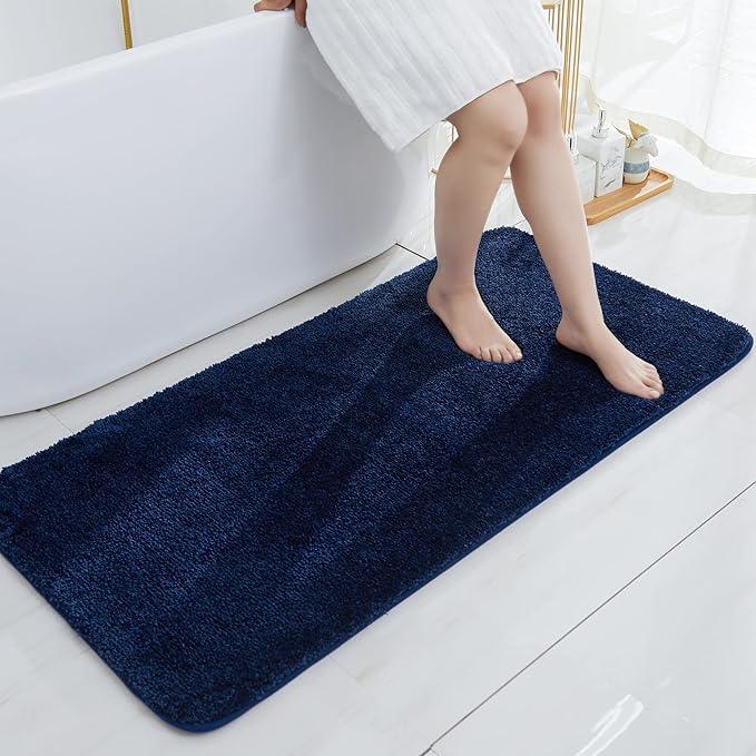 COSY HOMEER Bath Rugs for Bathroom Extra Thick- Anti-Slip Bath Mats Soft Plush Yarn Shaggy 100% Strong Mirco Polyeste Mat Living Room Bedroom Mat Floor Water Absorbent(Navy,24x48 - Inches) - ModernBath