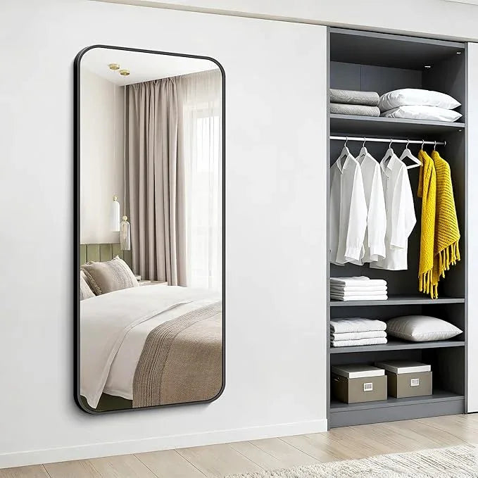 CIVENO Black Bathroom Mirror, 66x30 inch Aluminum Metal Frame Rectangular Vanity Mirror, Large Wall Mounted Rectangle Mirrors with Rounded Corner for Over Sink Bedroom Living Room Horizontal/Vertical - ModernBath