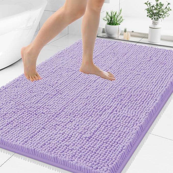 Smiry Luxury Chenille Bathroom Rugs 48x32, Extra Soft and Absorbent Shaggy Bath Mat, Machine Washable, Non-Slip Plush Carpet Runner for Tub, Shower, and Floor, Home Decor Accessories, Purple - ModernBath