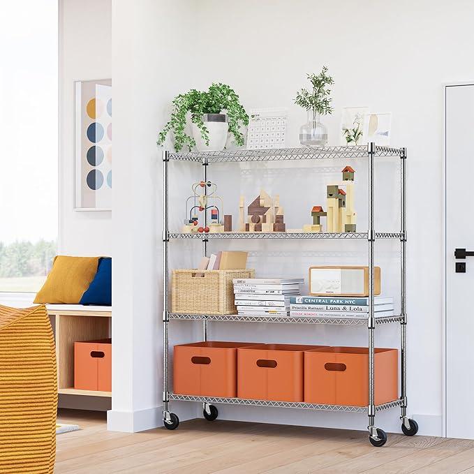 4 Tiers Storage Shelves Load 1400LBS, Metal Shelving Wire Metal Shelving Unit Shelves for Storage Adjustable Garage Shelving for Pantry Kitchen Garage Chrome 17.7" D x 47.3" W x 62.7" H - ModernBath