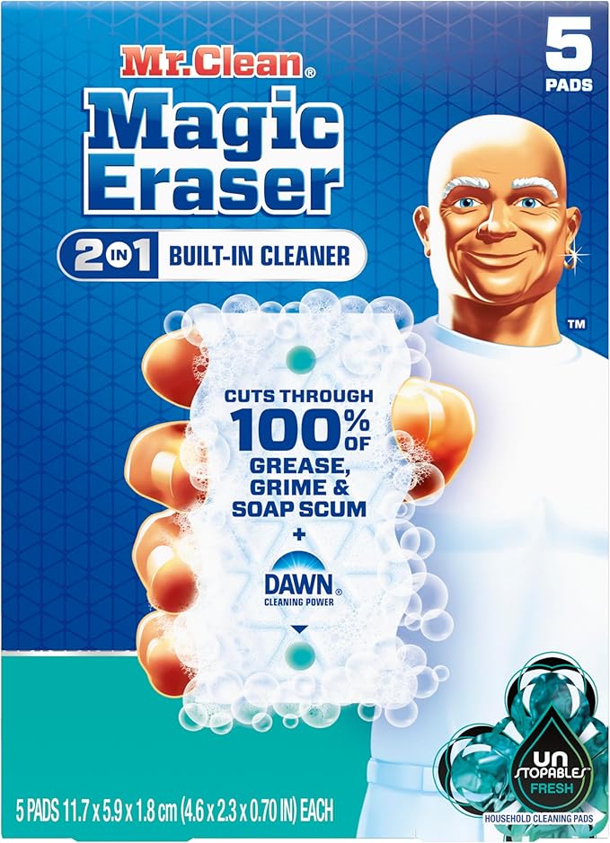 Mr. Clean Magic Eraser Foaming Sponge, All Purpose Cleaner, Dawn Cleaning Power, Wall, Sneaker, Oven Cleaner, Kitchen, Bathroom, Shower Cleaning Supplies, Scrubber, Ultra Foamy, 5ct