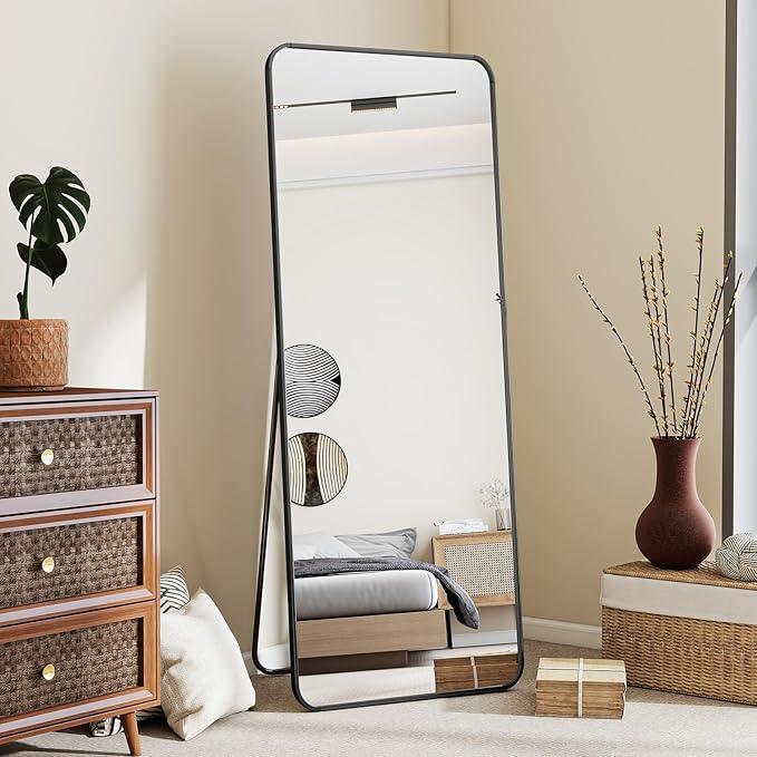 BEAUTYPEAK Black Full Length Mirror, 56"x21" Rounded Corner Floor Mirror Standing Hanging or Leaning Against Wall, Suitable for Bedroom or Dressing Room - ModernBath