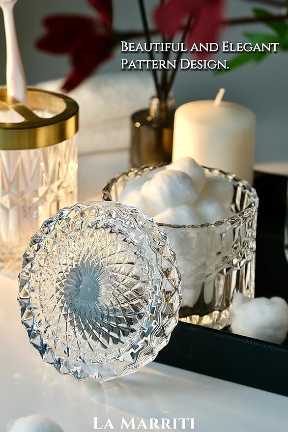 LaMarriti Glass Bathroom Accessories Set, 5pcs Crystal Clear Bathroom Set Accessories, Soap Dispenser, Toothbrush Holder Set, Soap Dish, Tumbler, Qtips Holder for Vintage Bathroom Decor, Gift Set - ModernBath