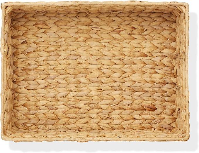 Casafield Set of 4 Water Hyacinth Pantry Baskets, 12-1/2" x 17" x 5", with Chalkboard Labels and Chalk Marker - Natural, Woven Storage Bin Organizers for Kitchen Shelves - ModernBath