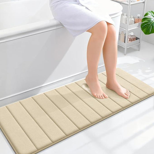 OLANLY Memory Foam Long Bathroom Rugs Runner 47x17, Super Soft Absorbent Bath Mat, Quick Dry, Machine Washable Shower Floor Rugs, Bathmat Carpet, Bathroom Home Decor Accessories, Beige - ModernBath