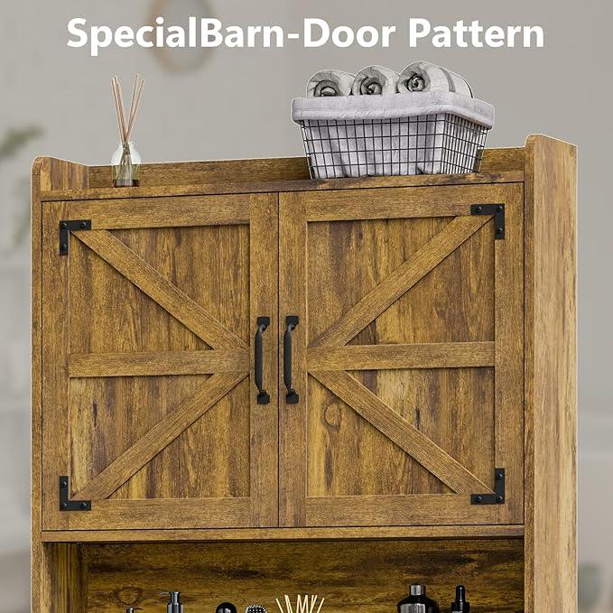 Vabches Over The Toilet Storage Cabinet, Farmhouse Storage Cabinet Over Toilet with Barn Doors & Toilet Paper Holder Stand，Home Space-Saving Toilet Rack, for Restroom, Laundry and Bathroom - ModernBath