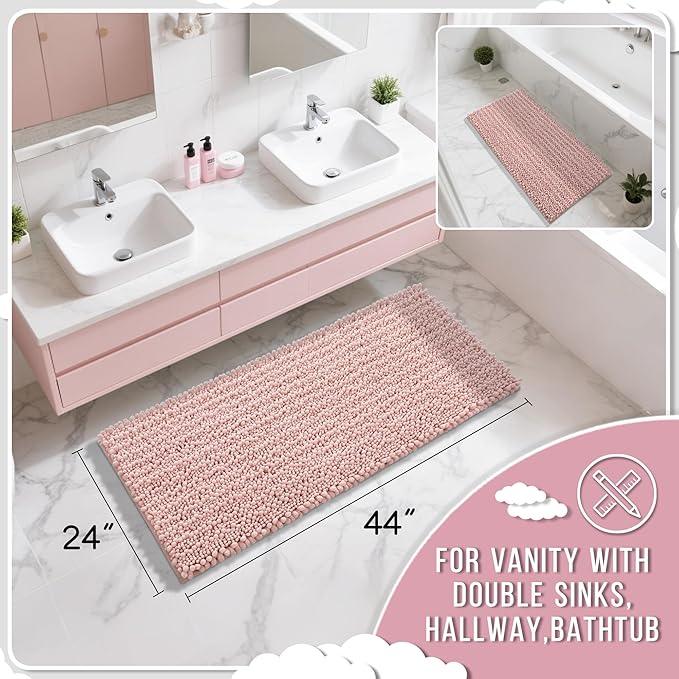 Yimobra Long Bathroom Rugs Non Slip Washable 44x24 Inch - Ultra Soft Absorbent Chenille Bath Mat, Quick Dry Shaggy Floor Carpet for Tub Shower, Light Pink Home Decor Accessories - ModernBath