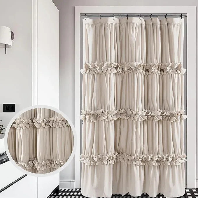 Homechoice Decor Camel Ruffle Stall Shower Curtain, Vintage Handcrafted Bow Tie Bath Curtain for Master Bathroom, Ruched Microfiber Bathroom Curtain with 8 Buttonholes, 48" W x 72" H (LQ-10) - ModernBath