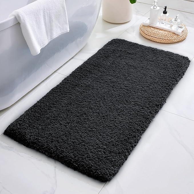 ILANGO Black Bathroom Rugs 60" × 24" Non Slip & Super Absorbent Thick Soft, Washable Bath Carpet Runner for Floor, Microfiber Plush Shaggy Bath Mats with Rubber for Bedroom Bathtub Shower Room - ModernBath