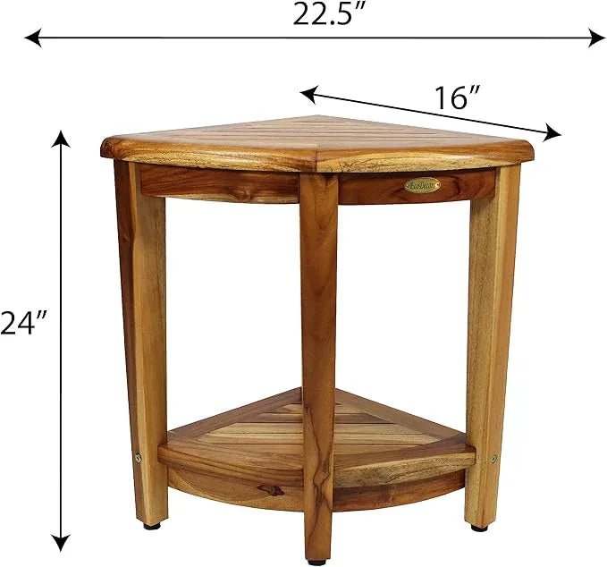 EcoDecors 24" Extended Height Snazzy Corner Natural Color Waterproof Teak Wood Shower Bench Stool Seat Chair for Inside Shower Storage Shelf Provides Safety and Storage for Bathroom Accessories - ModernBath