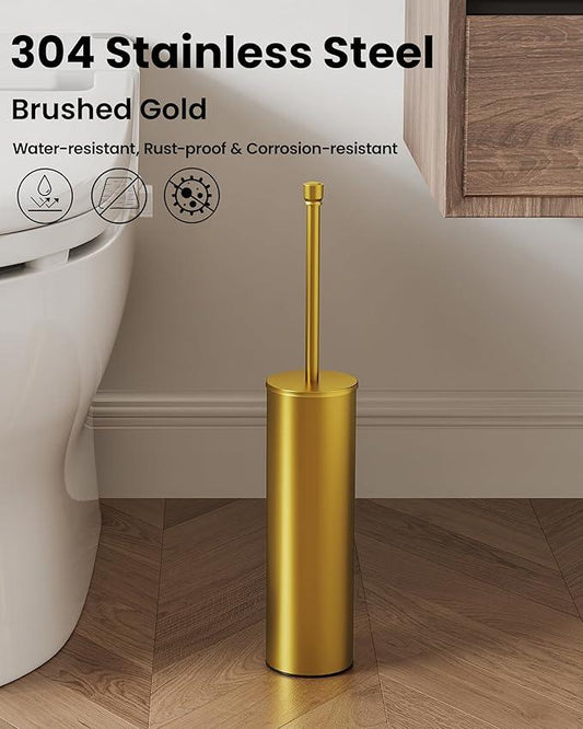 WZKALY Toilet Brush and Holder Set, Toilet Bowl Brush for Bathroom with Long Handle, Stainless Steel Toilet Cleaner Brush with Durable Scrubbing Bristles,Splash-Prooft (Brushed Gold) - ModernBath