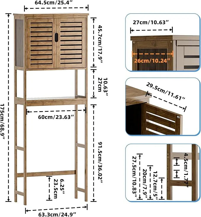 SMIBUY Bathroom Storage Shelf with Cabinet, Bamboo Over-The-Toilet Organizer Rack, Freestanding Toilet Space Saver with 3-Tier Adjustable Shelves (Walnut) - ModernBath
