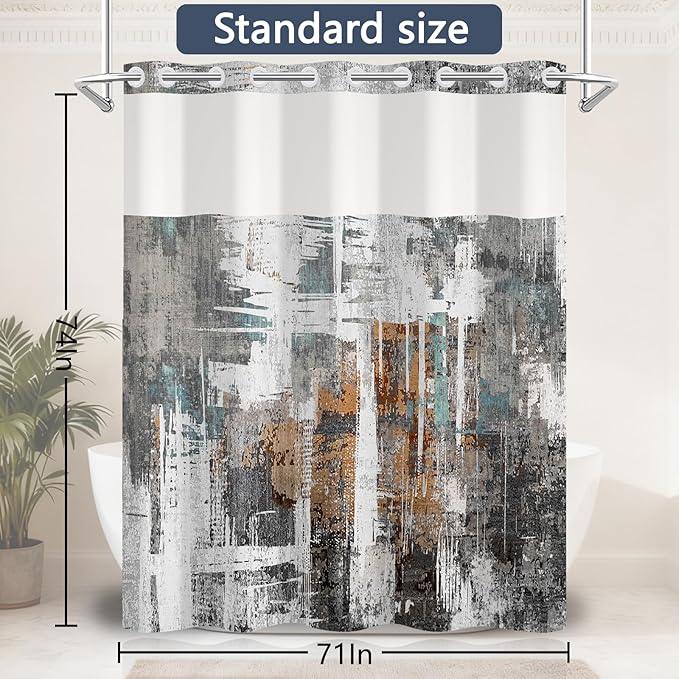NAEMBCU No Hook Shower Curtain with Snap-in Liner, Modern Abstract Bath Curtain with See Through Top, Waterproof Double Layer for Bathroom Decor, 71 x 74 Inch - ModernBath