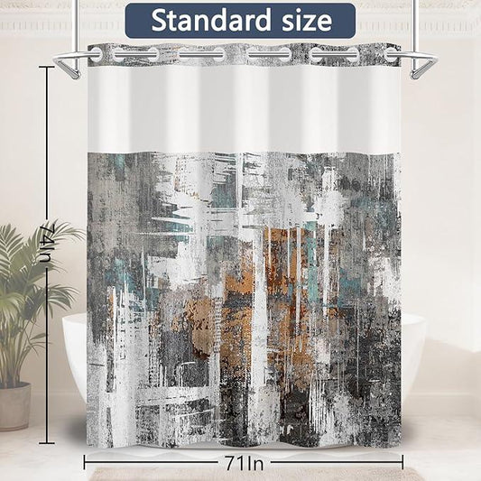 NAEMBCU No Hook Shower Curtain with Snap-in Liner, Modern Abstract Bath Curtain with See Through Top, Waterproof Double Layer for Bathroom Decor, 71 x 74 Inch - ModernBath