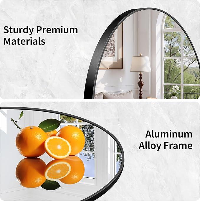 Arched Bathroom Mirror, 24"x48" Black Arched Mirror for Bathroom, Wall Mounted Mirror, Black Vanity Wall Mirror w/Metal Frame for Bedroom, Entryway, Living Room, Vertically Hanging - ModernBath