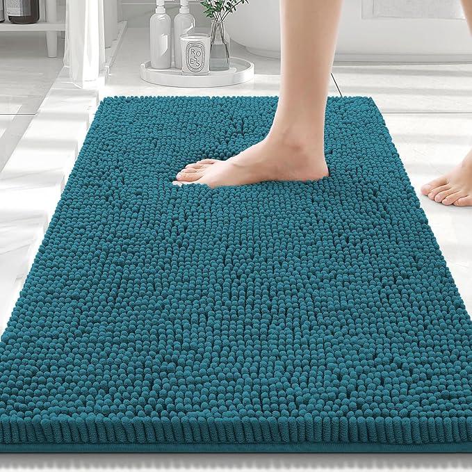 Smiry Luxury Chenille Bathroom Rugs 30x20, Extra Soft and Absorbent Shaggy Bath Mat, Machine Washable, Non-Slip Plush Carpet Runner for Tub, Shower, and Floor, Home Decor Accessories, Lake Blue - ModernBath