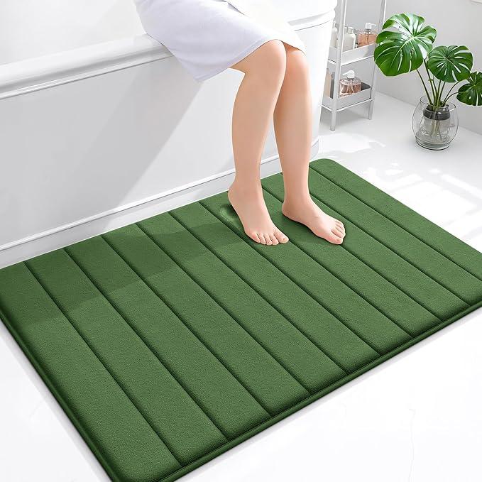 OLANLY Memory Foam Bath Mat 44x32, Super Soft Absorbent Bathroom Rugs, Quick Dry, Machine Washable Shower Floor Rugs, Bathmat Carpet, Bathroom Home Decor Accessories, Olive Green - ModernBath