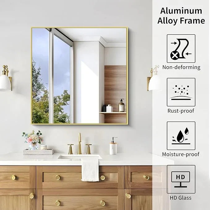 KOCUUY Gold Bathroom Mirror, 30x30 Inch Square Gold Mirror with Aluminum Metal Frame,Gold Vanity Wall Mirror Modern Home Decor for Bathroom, Living Room, Farmhouse and Entryway - ModernBath