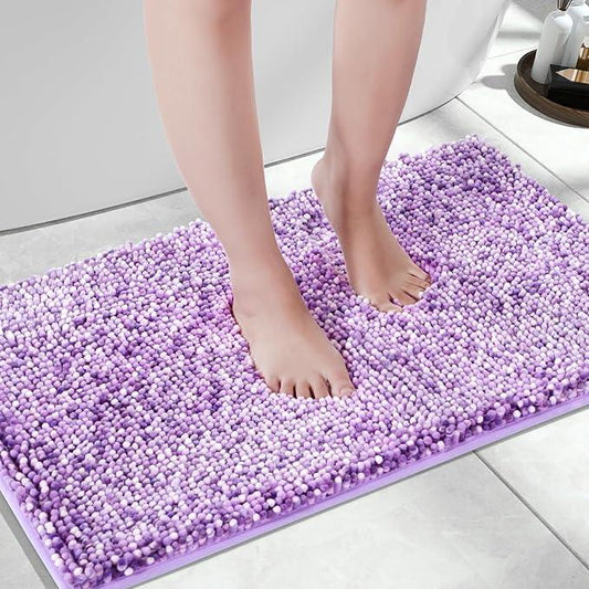 Yimobra Chenille Bathroom Rugs, 28x17.5, Extra Soft Bath Mats for Bathroom Non Slip, Fluffy Plush Luxury Shower Mat Outside, Water Absorbent, Machine Washable, Purple & Lavender - ModernBath