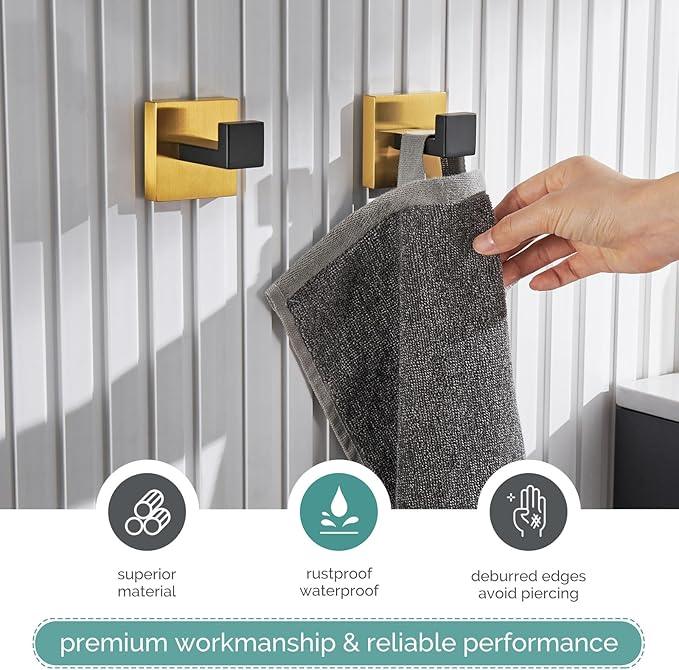 Angle Simple Towel Hook Black & Gold 2 Pack, 304 Stainless Steel Coat Hook, Robe Hook Bathroom - ModernBath