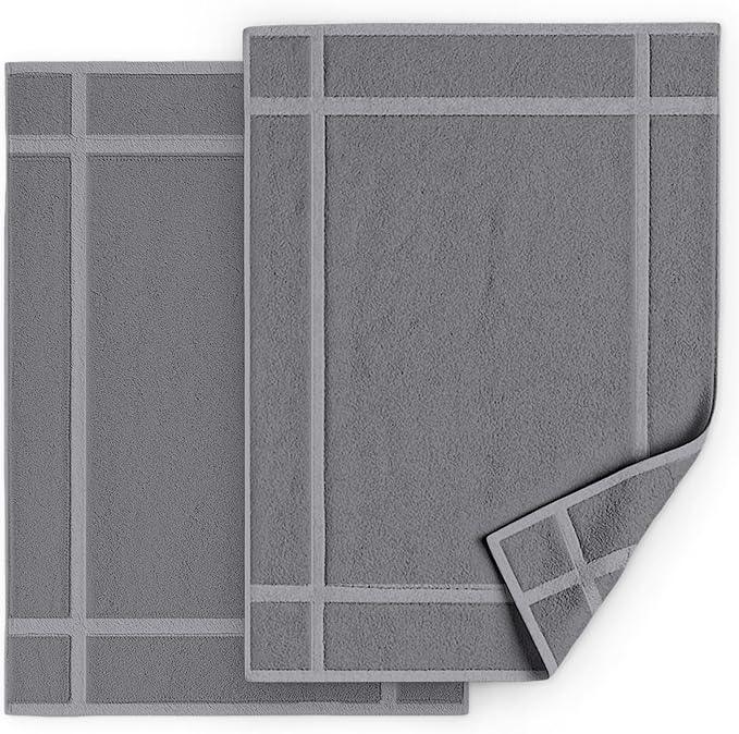 Pearl Linens 100% Ring Spun Cotton Bath Mat (Pack of 2) 18 x 25 Inch, Washable, Soft & Absorbent Terry Bathroom Floor Mat – Not Bathroom Rugs – Quick-Dry After Shower Bath Mat, 687 GSM, Light Grey - ModernBath