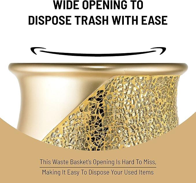 Zahari Home 2pc Sinatra Modern Bath Accessories Set Waste Basket & Tissue Box Champagne Gold Modern Decorative Beautiful Designs Bathroom Decor Set for Home Luxury Bath Set Mosaic Glass - ModernBath
