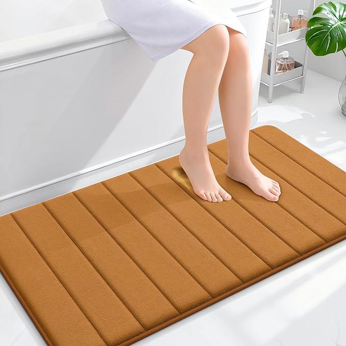 OLANLY Memory Foam Bath Mat 44x24, Super Soft Absorbent Bathroom Rugs, Quick Dry, Machine Washable Shower Floor Rugs, Bathmat Carpet, Bathroom Home Decor Accessories, Ochre - ModernBath