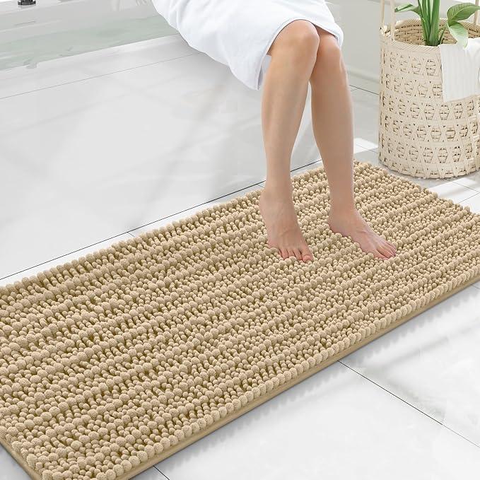 Smiry Bathroom Rugs Mat 47x20, Extra Soft Absorbent Chenille Bath Rugs, Non Slip Rubber Backing Machine Washable Quick Dry Bath Mats for Bathroom Floor, Tub, Shower, Home Decor Accessories, Beige - ModernBath